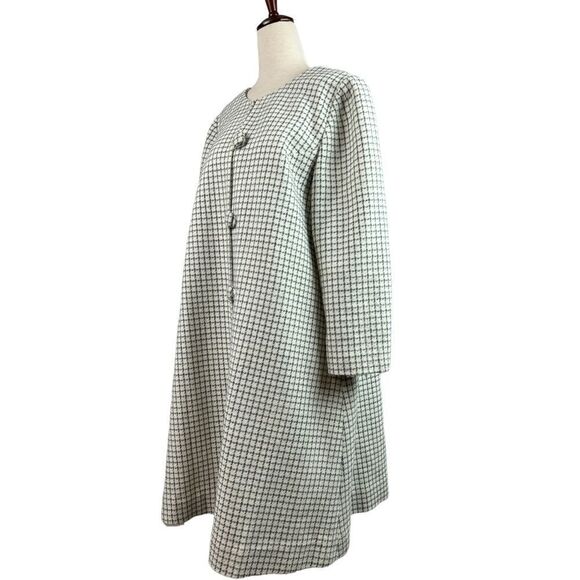 Vintage 60s Wool Plaid Checkered Dress Overcoat Button Front Full Sleeves Lined - Picture 3 of 10